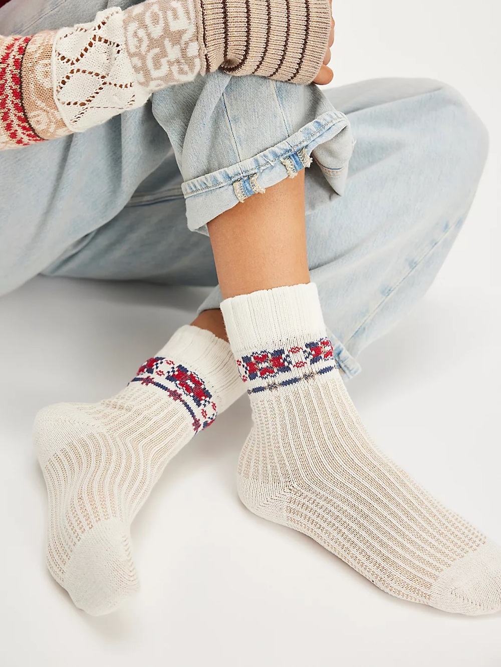 NWT FREE PEOPLE Mosaic Socks | White Combo MSRP $14 CURRENT